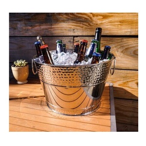 Extra Large Metal <b>Drink</b> Cooler Basin - Hammered Silver Beverage Pail for Parties - Premium Stainless Steel Ice Tub for Events - Product Image 3