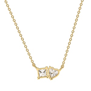 Heart Cut Lab Grown Diamond IGI Certified Toi Et Moi Pendant <b>Necklace</b> in 14K Yellow Gold Luxury Two Stone Jewelry Party Gift - Product Image 3