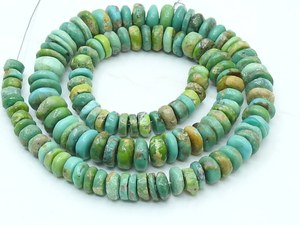 Natural Green Turquoise Polished Coin Wheel Shape Beads Smooth Arizona Turquoise Button Tire <b>Spacer</b> 8 Inch 7-9MM Certified - Product Image 1