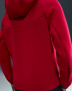 Men's Red Hooded <b>Full</b> <b>Zip</b> <b>Sweatshirt</b> Sporty Regular Fit Autumn Wear Breathable Knitted Polyester - Product Image 5