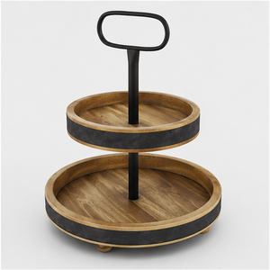 Support à gâteau en bois à 2 niveaux avec accents métalliques, plateau de service à étages pour table de dessert de mariage et organisateur de comptoir de cuisine - Product Image 4