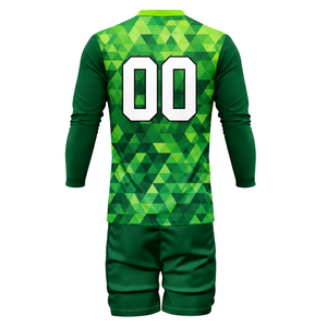 ชุดวอลเลย์บอลชาย สีเขียว-ดำ แบบซับลิเมชั่น เสื้อแขนยาวและกางเกงขาสั้น ชุดกีฬาระบายอากาศได้ดี สำหรับฝึกซ้อมและแข่งขัน - Product Image 3
