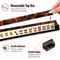 Support de Mahjong Américain de Luxe Moderne en Acrylique de 20 Pouces avec Barre de Poussée à Bord Droit et Porte-Pièces Effet Écaille de Tortue pour 4 Joueurs