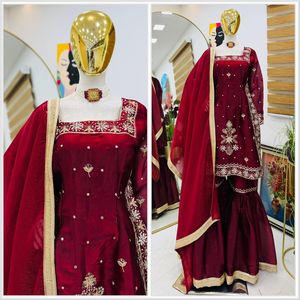 Nuevo Conjunto de Fiesta de Diseñador: Top, Palazzo y Dupatta con Bordado de Lentejuelas y Codificación de Tela, Venta al por Mayor, Traje de Señora para Exportación - Product Image 4