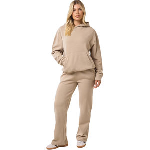 Conjunto de chándal casual de 2 piezas para mujer, color piel, lavado ácido, talla grande, precio mayorista, OEM, pantalones anchos abiertos - Product Image 1
