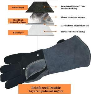 Guantes de Soldadura Resistentes al Fuego de Doble Capa con Protección para el Pulgar, Guantes de Seguridad para Soldadura con Forro de Algodón Aislante y Hilo de Kevlar - Product Image 4