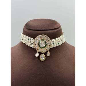 Indian Ethnic Priya Moissanite Gold Plated Choker Necklace Set - Product Image 2