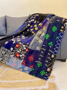 Colcha Vintage Bohemia Bordada con Parches, Colcha Indiana Kantha Hecha a Mano para Uso en Hoteles y Hogares - Product Image 6