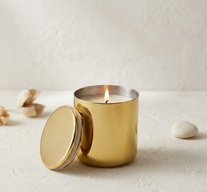Pot à bougie de luxe en métal doré martelé à la main avec couvercle, conteneur décoratif plaqué laiton pour bougies en cire de soja, décoration intérieure, vente en gros - Product Image 4
