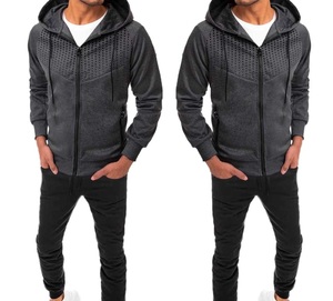 Nuevo Conjunto Deportivo con Capucha para Hombre, Gris y Negro, Manga Larga, Sudadera y Pantalones Casuales, Transpirables, de Poliéster y Algodón, para Otoño - Product Image 6