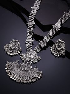 Women's Ethnic Tibetan <b>Silver</b> <b>Necklace</b> <b>Earring</b> <b>Set</b> Antique <b>Silver</b> Plated Jewelry for Party Shining Diva Fashion - Product Image 5