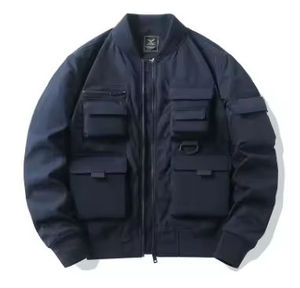 Blouson bomber noir pour homme, fermeture éclair, coupe-vent, décontracté, avec empiècements, en polyester, col rabattable - Product Image 4