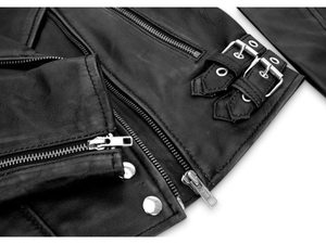Veste de motard décontractée pour homme en cuir de vachette véritable, col montant, fermeture éclair croisée, coupe ajustée, style classique, pour l'hiver, OEM ODM - Product Image 3