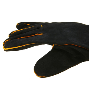 Gants de sécurité en cuir noirs avec bordure jaune, longueur poignet, doublure en coton, thermiques, pour usage extérieur en hiver - Product Image 2