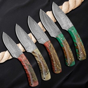 Couteaux de chasse et de camping en acier Damas à lame fixe, manche en forme de cône de pin, manche intégral, étui en cuir OEM, vente en gros - Product Image 3