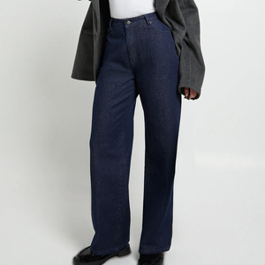 Jeans décontractés droits en denim pour femme, taille mi-haute, extensibles, avec nœud, fournisseur direct d'usine, production export - Product Image 3