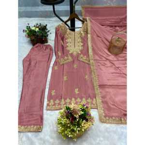 Women's Fancy Embroidery Sequence Work <b>Lace</b> Border Suit Set with Unique Floral Design - Product Image 4
