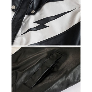 Men's Black Silver Leather <b>Jacket</b> Full Sleeve Color Blocked Windproof Racing Wear All Seasons <b>Motorcycle</b> Style - Product Image 5