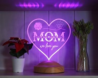 Lampe de nuit personnalisée en bois en forme de cœur sur le thème des animaux, art populaire, lampe LED personnalisée avec 1 à 4 noms, fabriquée au Vietnam, cadeau pour la fête des mères