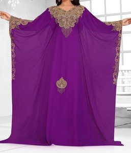 Red Embroidered Ankle Length <b>Abaya</b> <b>Women</b> High Neck Long Sleeve Casual Modest Dress Middle East Party Wear Plus Size Polyester - Product Image 2