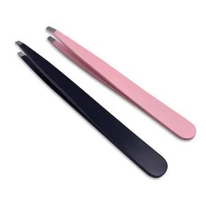 Pinzas para Pestañas de Acero Inoxidable con Punta Suave, Herramientas de Maquillaje de Precisión, Mango Degradado Rosa y Negro - Product Image 1