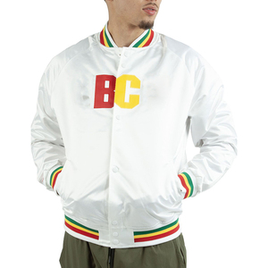 Men's High Quality Satin Varsity <b>Jacket</b> Stand Collar Casual Winter Zipper Closure Top Selling Fully Knitted Pattern Front - Product Image 1