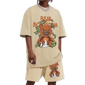 Estilo de tendencia Tallas grandes Nuevo estilo Alta calidad 100% Algodón Impresión de logotipo personalizado Dos piezas Vintage acid Wash Men Set - Product Image 1