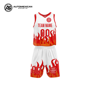 Ensemble Maillot et Short de Basketball Blanc Personnalisé, Motif Flamme, Tenue d'Équipe, Fabricant de Vêtements de Sport OEM ODM - Product Image 1