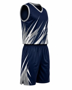 Ensemble de maillot de basket sans manches bleu marine pour homme, col en V, séchage rapide, imprimé géométrique, uniforme sportif, design sublimé - Product Image 5