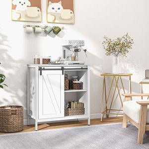 Handmade White Farmhouse <b>Sideboard</b> Buffet Cabinet Adjustable Shelf Sliding Barn Door for Villa Warehouse Dining Multi-Purpose - Product Image 2