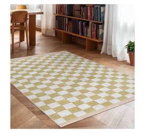 Alfombra a Cuadros Amarilla Mostaza, Alfombra Grande de Cuadros Tipo Búfalo para Sala de Estar, Tapete de Poliéster Lavable Antideslizante para Estilo Retro - Product Image 2
