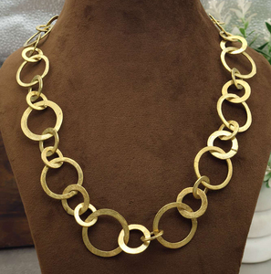 Handmade Golden Chain Link <b>Necklace</b> <b>Statement</b> Circle Modern Minimal Jewelry, Chunky Linked <b>Necklace</b> - Product Image 1