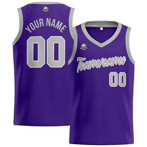Maillot de basketball unisexe personnalisé avec logo brodé et sublimation, respirant, taille américaine, violet, vente en gros - Product Image 3