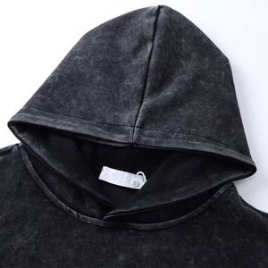 Unisex Vintage Hooded <b>Fleece</b> Pullover Sweatshirt Solid <b>Black</b> Cotton Quick Dry Regular Fit Front Pocket Autumn Wear - Product Image 4