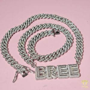 Personalized Letter <b>Necklace</b> Baguette Stone Pendant Cuban <b>Chain</b> Luxury Hip Hop Jewelry Gift Unisex - Product Image 2