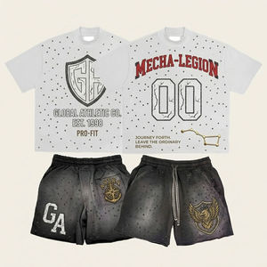 Ensemble de survêtement d'été personnalisé avec logo, impression DTF, ensemble de 2 pièces, t-shirt à manches courtes et short pour homme - Product Image 3