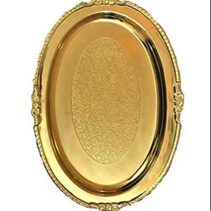 Plateau élégant en laiton plaqué or, ovale, fait main, décoratif, pour la maison, les centres de villégiature et les centres d'événements, au prix d'exportation - Product Image 1