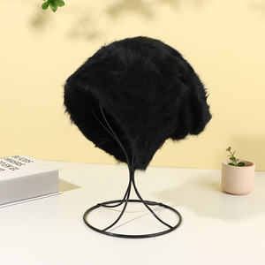 Gorro de Piel Sintética Negra, Cálido y Esponjoso, para Invierno, Unisex, para Adultos, de Color Sólido, Gorro de Punto - Product Image 5