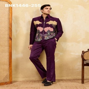 Colección de Conjuntos de Chaqueta de Manga Larga y Pantalón sin Coser de Terciopelo/Seda Khadi con Bordado de Cadena, a la Moda, de Proveedor de Surat - Product Image 1