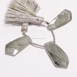 Vente en gros 4 pouces 11X6 12X7 MM naturel vert rutile à facettes forme fantaisie perles de pierres précieuses brin de pierre de qualité supérieure pour la fabrication de bijoux - Product Image 1