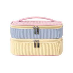 Pastel Ribbed Cosmetic Bag Pleated <b>Makeup</b> <b>Case</b> Zipper Toiletry Pouch Travel <b>Organizer</b> - Product Image 1