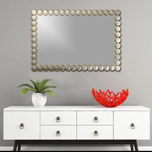 Miroir mural rectangulaire moderne en laiton avec bordure circulaire décorative pour salon et chambre à coucher - Product Image 2