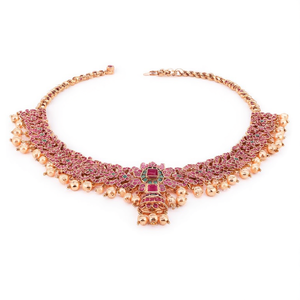 Classic Designer Pearl and Ruby Bridal Jewelry Sets for Girls Wedding Gold Plated Alloy - Product Image 2