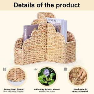 Porta Revistas de Jacinto de Agua con Borde Festoneado, Cestas de Almacenamiento Tejidas a Mano Naturales, Juego de 2 para Libros, Decoración del Hogar y Oficina - Product Image 3