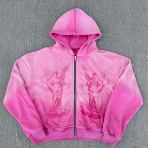 Sudadera con capucha Nesta Sports con cremallera completa, efecto desgastado, lavado a la piedra, estilo oversize, de felpa francesa, streetwear, lavado ácido, 450GSM para hombre - Product Image 1