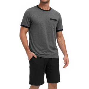 Ensemble T-shirt et short décontracté d'été pour hommes, personnalisable, couleur unie, manches courtes, écologique, haute qualité, vente en gros - Product Image 5