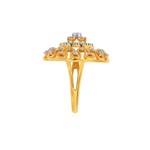 Anillo de Diamantes Successive Waves, Anillo de Lujo de Oro Amarillo de 14K y 18K con Forma de Corazón, Anillo Floral con Halo de Diamantes para Mujer - Product Image 4