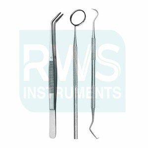 RWS INSTRUMENTS Kit d'examen dentaire manuel en acier de qualité médicale, 3 pièces, certifié CE Classe II, comprenant miroir dentaire, sonde et pince. - Product Image 1