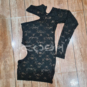Vestido de Encaje Floral Negro Personalizado OEM, Vestido Ajustado de Una Manga Transparente |   Fabricante de Ropa Femenina ODM de Alta Calidad - Product Image 2