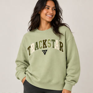 Women's Light Olive Multicolor Varsity Letter <b>Crewneck</b> Sweatshirt Oversized Long Sleeve Custom Logo Pullover Wholesale - Product Image 3